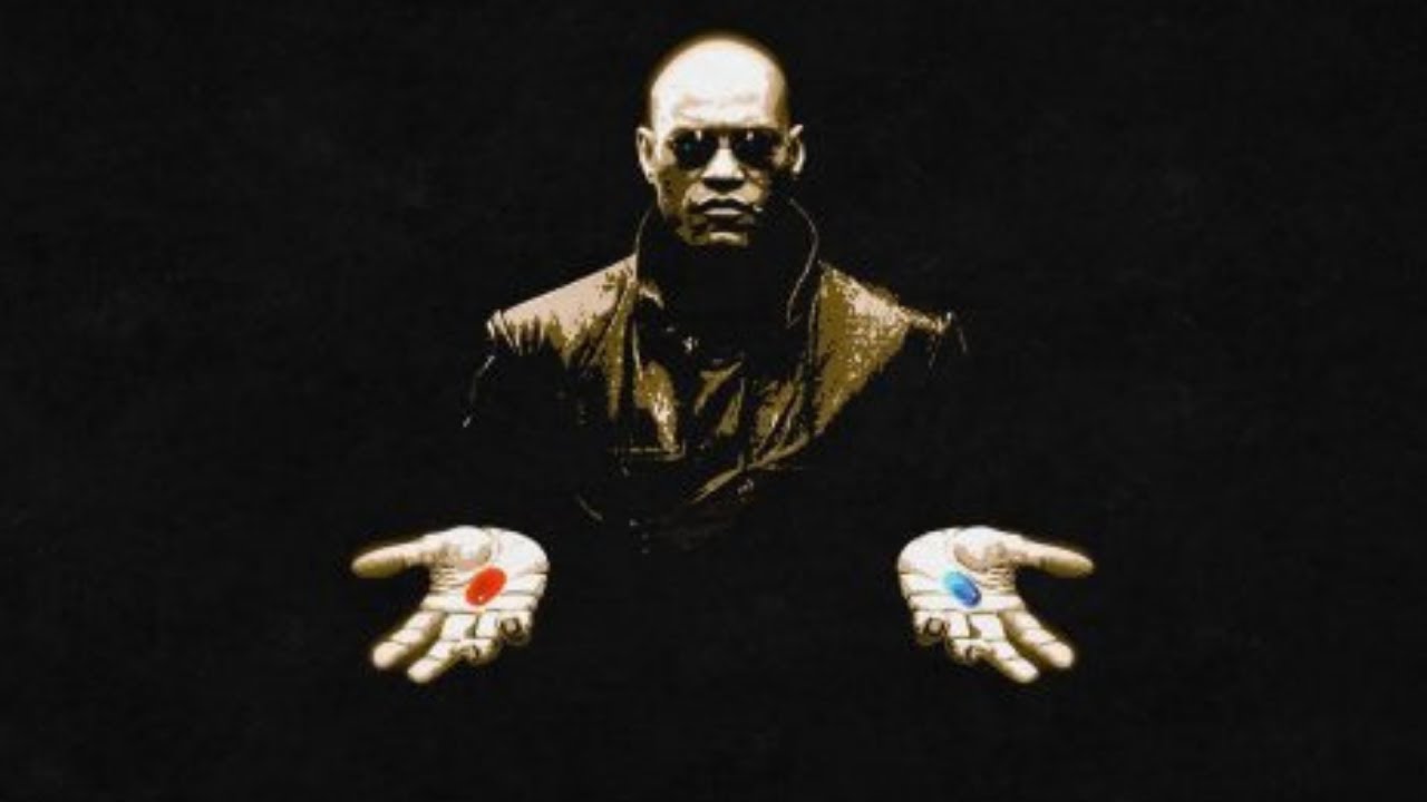 Morpheus offering red and blue pills